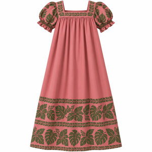 Vestido Mumu Polinesio Micronesio Personalizado con Estampado Floral, Ecológico, Cintura Natural, Mangas Cortas, Vestido para Mujer - Product Image 1