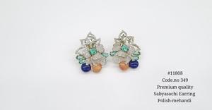 Pendientes de tuerca 11808 con circonita cúbica chapada en Mehandi, pendientes de piedra multicolor, joyería floral étnica para fiesta, boda, regalo - Product Image 6