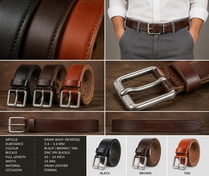 High Quality Genuine Leather Fashion Belt for Men with Pin Buckle for Daily Office and Casual Use Available At Competitive Price - Product Image 3