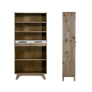 Modern Tall <b>Wooden</b> Bookshelf With 2 Drawers, Open Storage Cabinet For Living Room, Bedroom, Home Office Furniture - Product Image 1