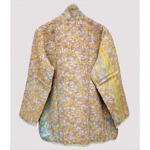 Hand Embroidered Hand Stitched Black Kantha Reversible Mandarin Collar Winter Jacket <b>Coat</b> Indian Handmade Quilted Patchwork - Product Image 5