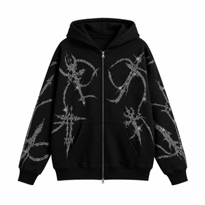 Sudadera con Capucha Negra Premium Personalizada de Micah Corporation, con Gráfico de Espinas, Antipilling, 100% Algodón, para Otoño - Product Image 1