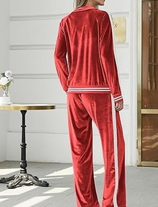 Solid Color Shinny Velvet Zipper <b>Tracksuit</b> Regular Fit Joggers Set Unisex <b>Velour</b> Track Suit Breathable Acid Wash Printed - Product Image 4