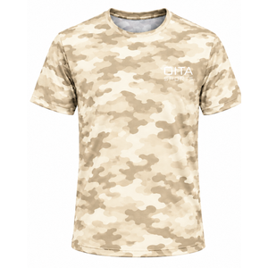 T-shirt camouflage beige pour homme, manches courtes, col rond, imprimé camouflage, léger, entraînement, fitness, course à pied, vêtements de sport - Product Image 1