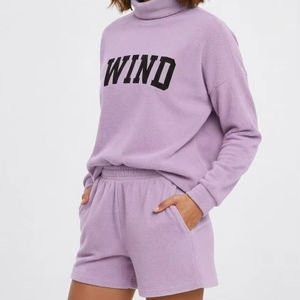 Ensemble short et haut à col montant pour femme, en molleton polyester/coton uni, style streetwear, écologique, séchage rapide, respirant, léger - Product Image 1