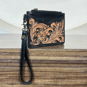 Nouveau Porte-cartes Mini en Cuir Fait Main de Luxe avec Motifs Floraux, Portefeuille Élégant à Fermeture Éclair et Pochette à Monnaie pour Usage Quotidien - Product Image 3