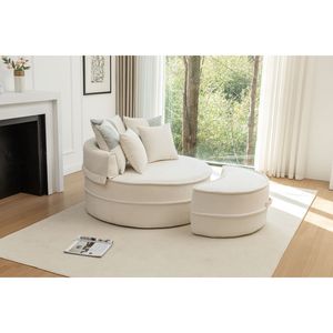 Poltrona a Botte Rotonda Oversize in Velluto con 5 Morbidi Cuscini, Divano per Soggiorno, Poltrona Relax con Poggiapiedi - Product Image 2