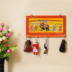 JaipurCrafts <b>Wooden</b> Rajasthani Art 6-Hook Hanging Key Holder-Decorative Home Organizer Brown - Product Image 5