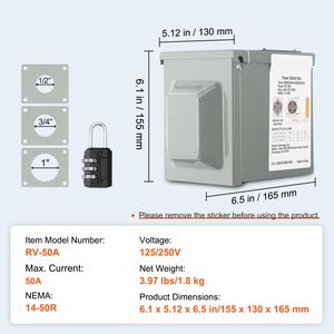 Caja de Tomacorrientes para RV de 50A con Bloqueo, para Exteriores, 125/250V, Cerrada, NEMA 14-50R, Panel Eléctrico Resistente a la Intemperie - Product Image 1
