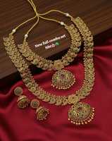 Parure de mariée traditionnelle indienne du sud, collier long, boucles d'oreilles, bague et bracelet en alliage plaqué or avec zircon, style vintage pour fiançailles