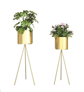Pot de fleurs en métal doré de luxe avec support, support de fleurs d'intérieur nordique, support de plante en métal décoratif sur trépied pour la maison et l'hôtel - Product Image 1