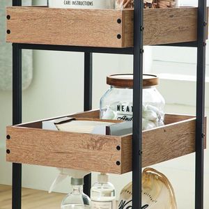 Carrello Portaoggetti a 3 Ripiani Nero in Legno e Acciaio Pieghevole con Ruote per Casa e Ufficio - Product Image 5