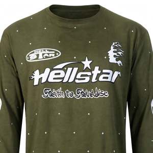 Custom Olive Green Graphic <b>Flame</b> Sleeve Print Long Sleeve T <b>Shirt</b> High Quality Vintage Streetwear Oversized Heavyweight T <b>shirt</b> - Product Image 5
