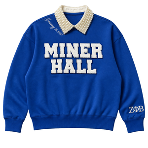 Sweat-shirt d'hiver en polaire Zeta Phi Beta Miner Hall bleu pour femme, broderie de lettres grecques écologiques, col rond, haut de gamme - Product Image 1