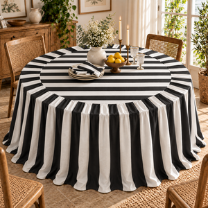Nappe de table vintage de luxe faite à la main, imprimée, rayée rose et beige, à volants, style bohème, en pur lin, écologique, pour mariage et maison - Product Image 3