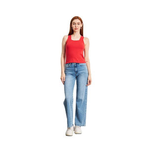 Camiseta sin mangas de punto roja para mujer, cuello cuadrado, estilo casual, color liso, longitud regular - Product Image 6