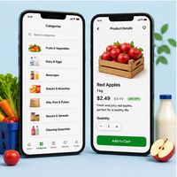 Aplicación Móvil Moderna Multi-idioma para Entrega de Comestibles, Compatible con MAC OS, Versión de Internet, Control de Inventario y Estado de Stock