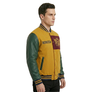 High Quality ODM OEM Customized Men’s Varsity <b>Jacket</b> Green Wool Leather <b>Jacket</b> Gold <b>Red</b> Patch Embroidery Streetwear Outerwear - Product Image 6