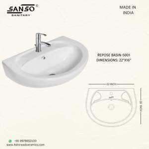 Lavabo mural en céramique à trou unique pour robinet, vasque de salle de bain murale, équipement sanitaire pour hôtel et maison - Product Image 1