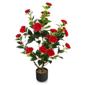 2 Pezzi Albero di Camelia Artificiale in Plastica da 38 Pollici, Pianta Finta in Cemento per Decorazioni di Matrimoni, Natale, Capodanno e Compleanni - Product Image 3