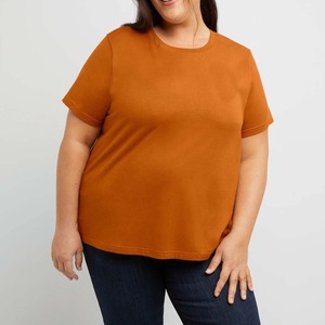 T-shirt à manches courtes pour femmes, taille plus, col rond, décontracté, en coton, tissu jersey, avec logo personnalisé OEM - Product Image 4