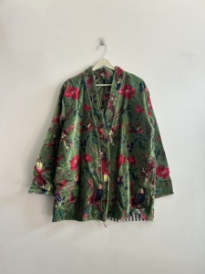 Robe en velours à imprimé floral avec ceinture, manches longues, veste pour femme printemps - Product Image 2