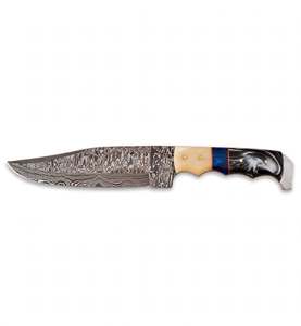 Couteau utilitaire d'extérieur artisanal en acier Damas avec manche en composite os et résine marbrée - Product Image 6