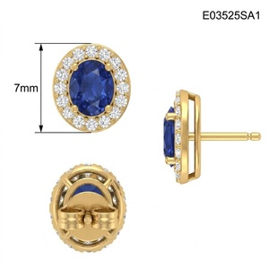 Pendientes de Oro Amarillo Sólido de 18K de Alta Calidad con Zafiro Azul Natural y Diamantes, Corte Ovalado, Regalo de Lujo para Esposa - Product Image 5