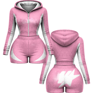 Conjunto de Shorts para Mujer, Poliéster y Spandex Premium de 220 g/m², Diseño de Dos Tonos, Top Corto con Cierre, Shorts de Cintura Alta, Logotipo Personalizado - Product Image 2