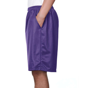 Shorts en maille respirants pour hommes, style urbain, taille mi-haute, 100 % polyester, motif uni, avec cordon de serrage à la taille - Product Image 5
