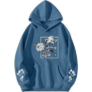 Sudadera con Capucha Azul para Hombre, Estampado Floral, Tejido de Algodón, Informal, para Otoño, con Bolsillo Delantero, Corte Regular - Product Image 1