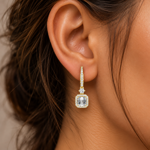 Asscher Cut Lab Grown Diamond 14K 18K <b>Solid</b> Gold Halo Leverback Drop <b>Earring</b> 2.60CTW DEF VVS IGI Certified Wedding <b>Earring</b> ODM - Product Image 2