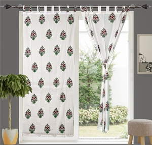 Indian Hand Block Printed Curtains Flower Buta Printed Bohemian Curtains for Living Room - Product Image 6