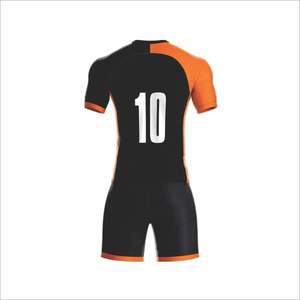 Conjunto de Camiseta de Fútbol Sublimada Personalizada, Franjas Naranjas y Negras, 100% Poliéster, Manga Corta, Absorbe la Humedad, Cuello en V Regular, Personalizable para Equipos - Product Image 2