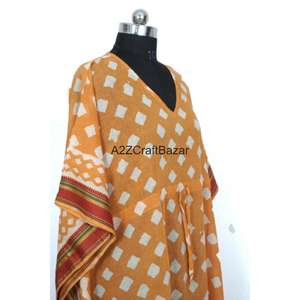 Vestido Kaftán Midi Informal con Cuello en V, 100% Algodón Puro, Estampado Floral Indio, Estilo Modesto para Mamás, Ropa de Playa y para Dormir - Product Image 4