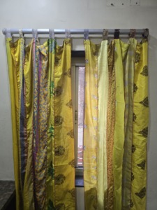 Bohemian Floral Printed Silk Sari Valance Yellow Translucent Window <b>Curtain</b> Fixed Panel Living Room Decor - Product Image 5