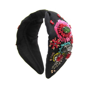 Beaded Purple Velvet Knotted Hairband with Gold Zigzag Embroidery Party <b>Wedding</b> Ethnic Handmade Women's Fashion <b>Accessory</b> 20cm - Product Image 4