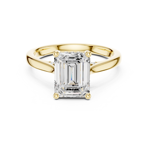 Bague de fiançailles et de mariage solitaire en or avec halo taille émeraude, pierres latérales rondes accentuées, pour femme, monture à griffes - Product Image 1