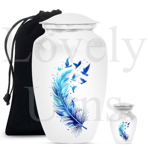 Urne funéraire décorative pour cendres humaines, urne de crémation pour femme adulte, ornementée de plumes, souvenir commémoratif. - Product Image 5