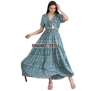 Vestido Sari de seda Vintage bohemio para mujer, estilo bohemio, largo, tradicional, de Color sólido, sencillo, dulce, tejido Natural, con botones - Product Image 1