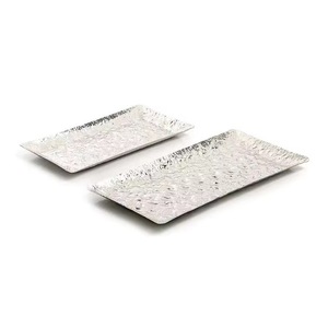 Plateau décoratif rectangulaire martelé argenté, ensemble de 2, en aluminium, plateaux de service en métal - Product Image 2