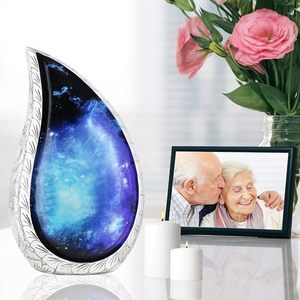Decorative <b>Aluminum</b> Tear Drop Ash Urn Funeral Memorial <b>Container</b> Featuring Smooth Polished Exterior Detailing - Product Image 3