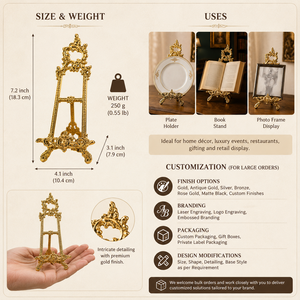 Vintage Brass Display <b>Easel</b> Stand Decorative Plate Holder Book Stand Photo Frame Display Rack Wedding Tabletop Home Hotel Décor - Product Image 4