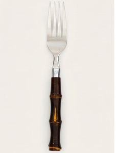 Juego de cubiertos de acero inoxidable con mango de bambú vintage, acabado pulido de alto brillo, ideal para uso en restaurantes. - Product Image 1