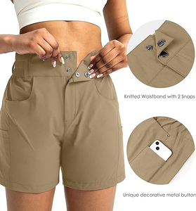 Shorts de sport taille haute pour femmes, couleur unie, séchage rapide, coupe sportive avec poches, tricoté en spandex et polyester - Product Image 5