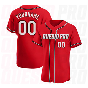Camiseta de béisbol personalizada para equipo, tela transpirable que absorbe la humedad, color rojo, blanco y negro, impresión por sublimación. - Product Image 1