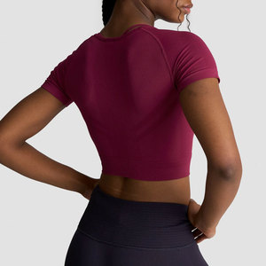 Custom Loose Breathable Women Yoga <b>Top</b> High Stretch Spandex/Nylon Solid Color <b>Crop</b> <b>Top</b> Short Sleeve Sportswear T-Shirt - Product Image 6