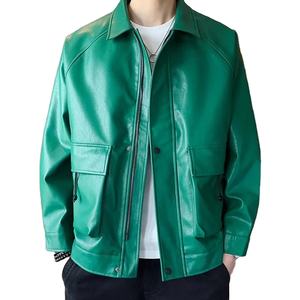 Chaqueta de cuero para hombre personalizada con cremallera pesada, ropa de calle de talla grande, logotipo personalizado de fábrica - Product Image 1