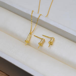 Ensemble de clous d'oreille et collier en argent S925, bijoux de mode personnalisés à faire soi-même avec un pendentif en perle, accessoires 1356 - Product Image 3