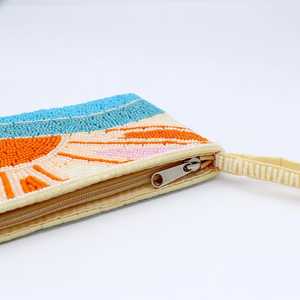 Handmade Rectangular <b>Beaded</b> Purse With Sun And Sky Pattern In Orange Blue And Pink - Product Image 3